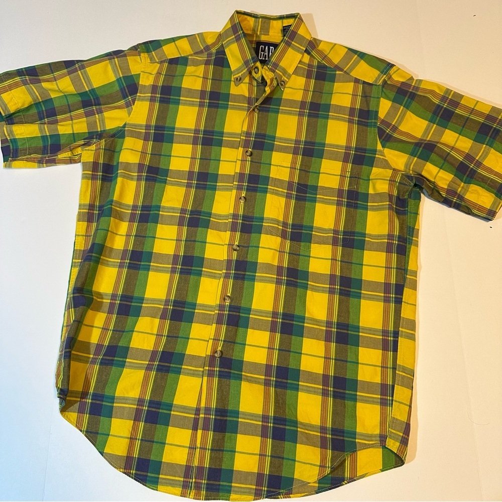 Vtg 90s GAP Short Sleeve Button Down Shirt Bright Madras Plaid